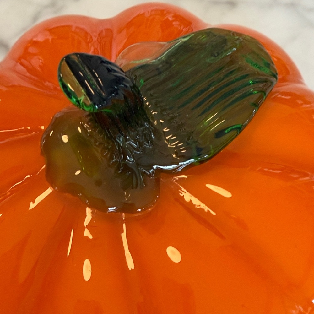 Handblown Glass Pumpkin with Green Stem - Picture 4 of 5